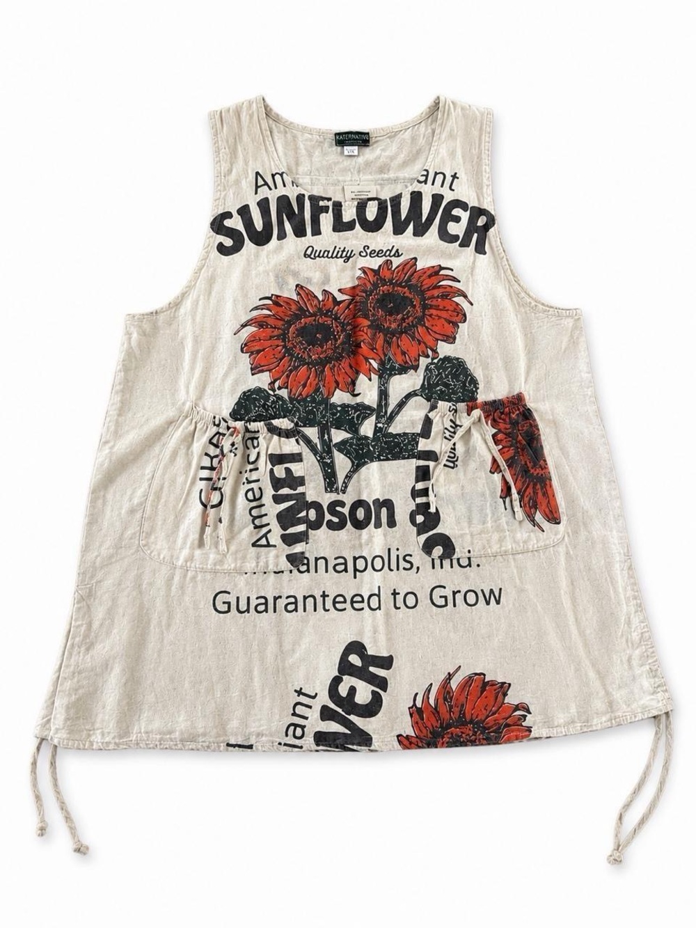 Sunflower Graphic Pocket Tank Dress - Red Sunflower Print
